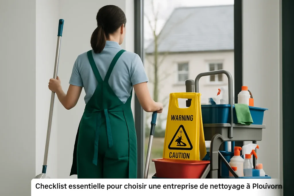 Bureau propre avec des produits de nettoyage à Plouvorn, représentant une entreprise de nettoyage.