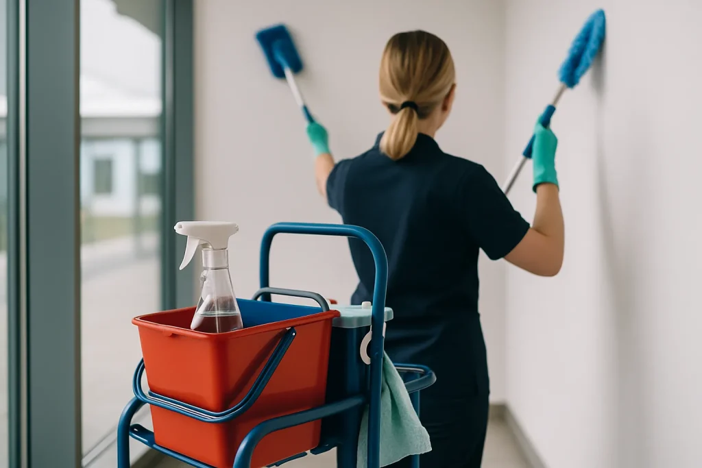 Équipe de nettoyage professionnelle en action dans un appartement de PLOMEUR.