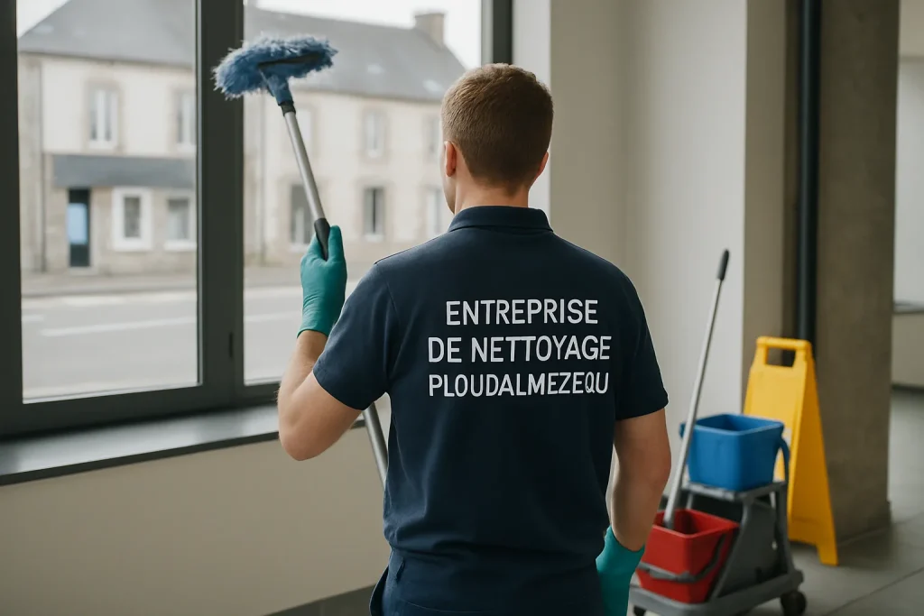 Un professionnel du nettoyage à Ploudalmézeau nettoyant un appartement insalubre avec des équipements modernes.