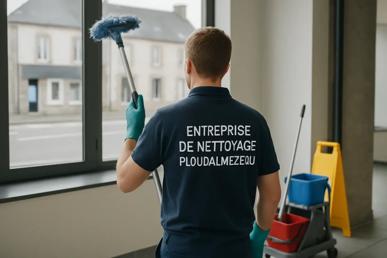Un professionnel du nettoyage à Ploudalmézeau nettoyant un appartement insalubre avec des équipements modernes.