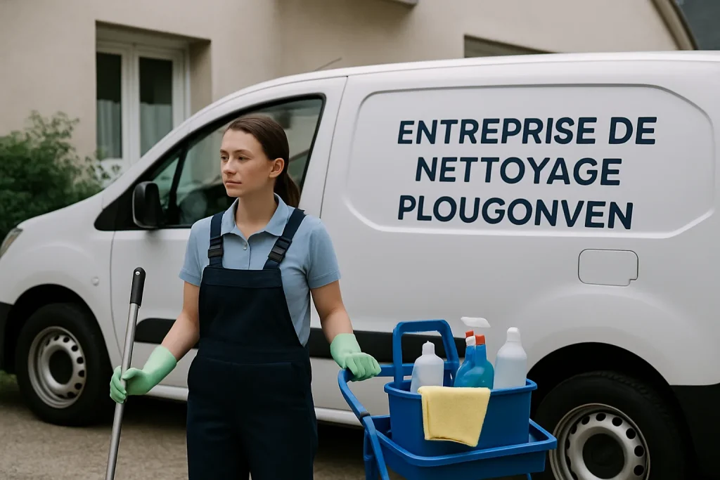 Équipe de nettoyage à Plougonven utilisant des équipements professionnels dans un appartement.