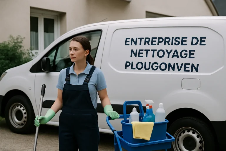 Équipe de nettoyage à Plougonven utilisant des équipements professionnels dans un appartement.