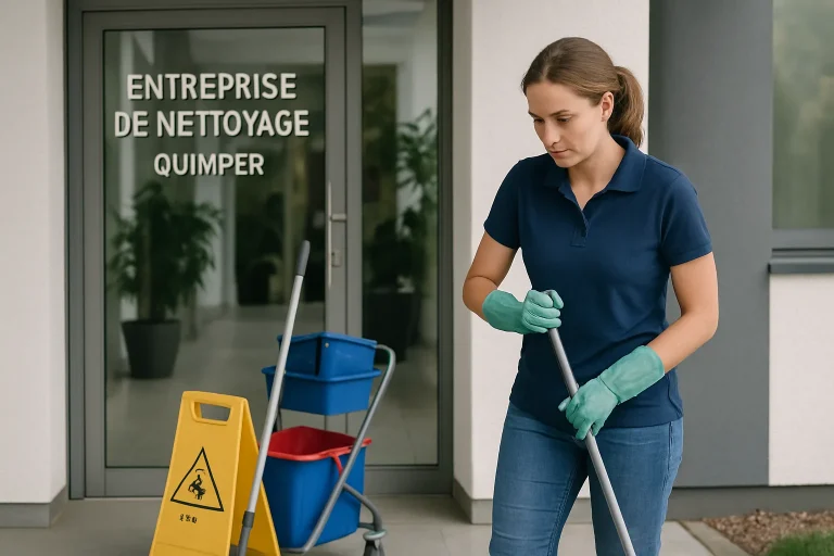 Un expert en nettoyage dans un appartement à Quimper utilisant des produits écologiques.