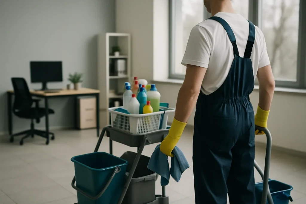 Des professionnels du nettoyage travaillent dans un appartement à Plounévez-Lochrist, montrant leurs outils et techniques.