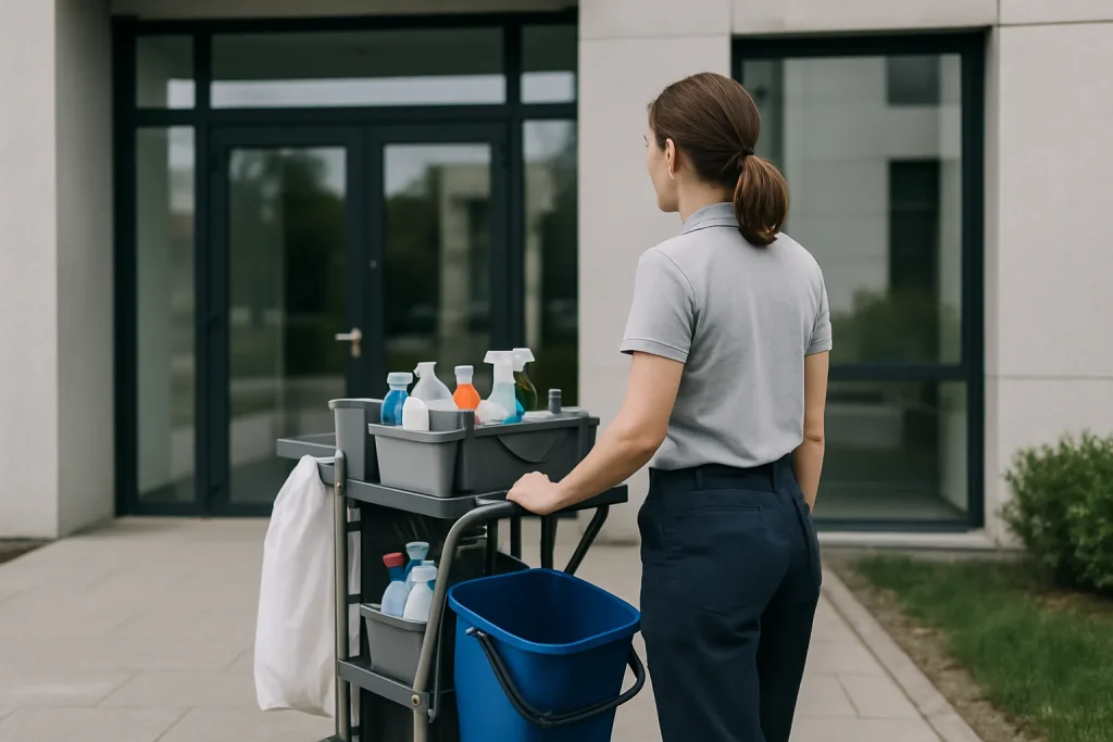 Un agent de nettoyage nettoie un appartement insalubre à BRIEC avec des équipements appropriés.
