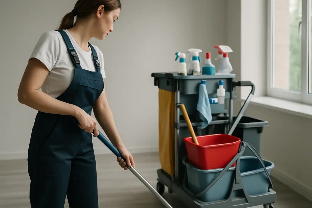 Un technicien de nettoyage professionnel en action dans un appartement à Taule.