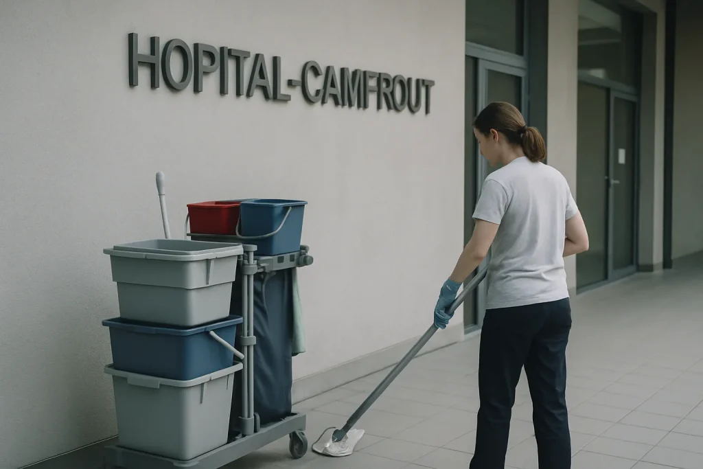 Un technicien de nettoyage en uniforme effectuant des travaux dans un appartement à Hôpital-Camfrout.