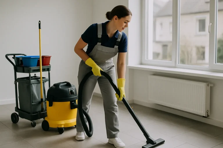 Équipe de nettoyage à PLEYBER-CHRIST utilisant des équipements modernes dans un appartement.