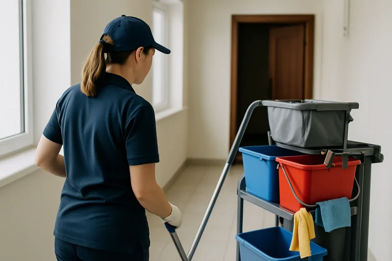 Techniciens de nettoyage en action dans un appartement à Loctudy, montrant leur professionnalisme.