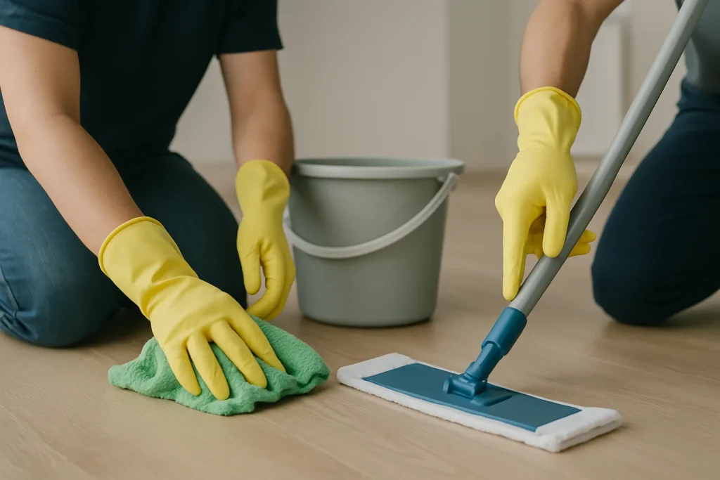 Mains en train de nettoyer et débarrasser à Plouzané, outils en main.