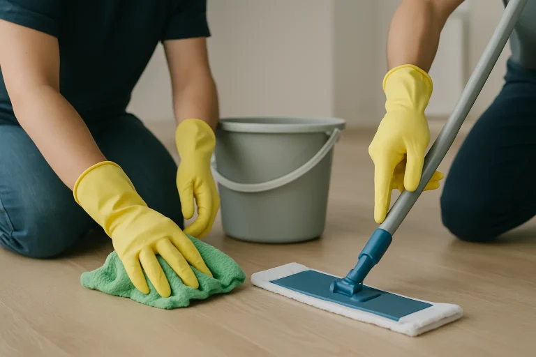 Mains en train de nettoyer et débarrasser à Plouzané, outils en main.